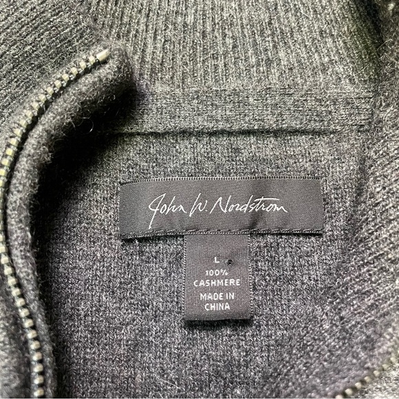John W. Nordstrom Cashmere Knit Sweater Mens Large Gray 1/4 Zip Classic Preppy - Picture 2 of 8